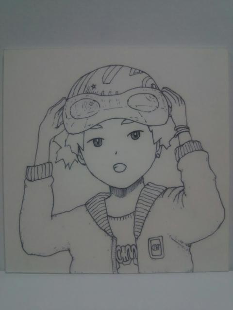 オリジナルイラスト手描きイラストヘルメットの男の子ハンドメイドインテリア自作ミニ原画絵 < アニメ/コミック/キャラクター  オリジナルイラスト手描きイラストヘルメットの男の子ハンドメイドインテリア自作ミニ原画絵 < アニメ/コミック/キャラクターの