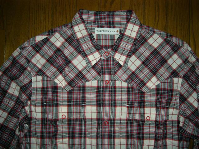 HEAD PORTER PLUS ヘッドポータープラス + ウエスタン チェックシャツ M 赤白系 長袖 薄手 < ブランド  HEAD PORTER PLUS ヘッドポータープラス + ウエスタン チェックシャツ M 赤白系 長袖 薄手 < ブランドの
