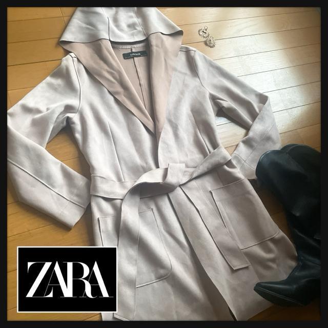 ZARA ザラ BASIC ベーシック フード付き スウェード風 ガウンコート モーブピンク くすみカラー 高級感??あり♪ < ブランド ZARA ザラ BASIC ベーシック フード付き スウェード風 ガウンコート モーブピンク くすみカラー 高級感??あり♪ < ブランドの