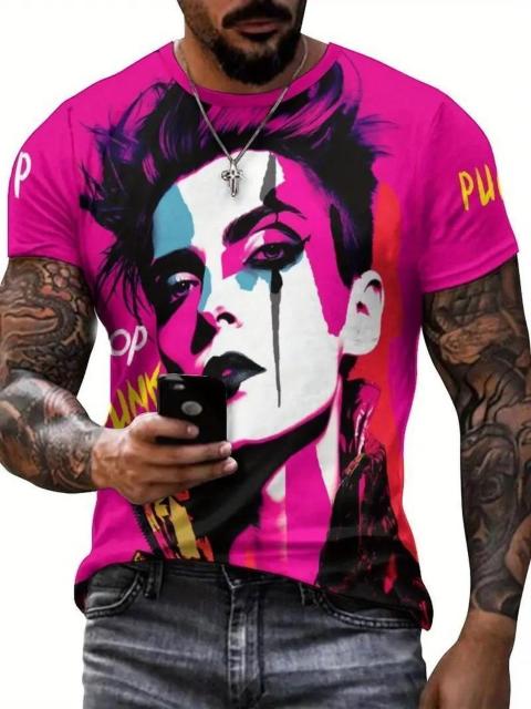 爆ヤス価格990円★パンクマンポートレート柄メンズファッション半袖クルーネックTシャツ USAサイズS(日本サイズL相当) < 男性ファッション 爆ヤス価格990円★パンクマンポートレート柄メンズファッション半袖クルーネックTシャツ USAサイズS(日本サイズL相当) < 男性ファッションの