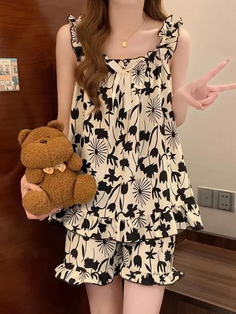 超お買い得1290円★女性用夏用花柄パジャマセット、涼感、泡状&フリルショートパンツ 日本サイズL < 女性ファッション  超お買い得1290円★女性用夏用花柄パジャマセット、涼感、泡状&フリルショートパンツ 日本サイズL  < 女性ファッションの