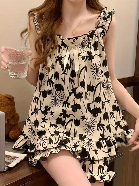 超お買い得1290円★女性用夏用花柄パジャマセット、涼感、泡状&フリルショートパンツ 日本サイズL < 女性ファッション  超お買い得1290円★女性用夏用花柄パジャマセット、涼感、泡状&フリルショートパンツ 日本サイズL < 女性ファッションの