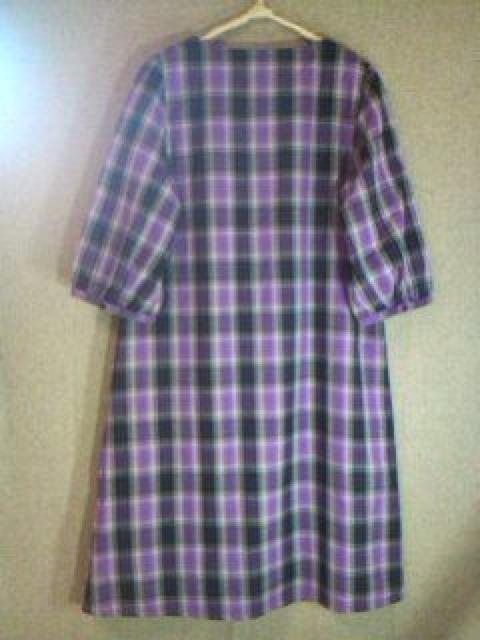 *襟元カギ針編みレース起毛チェック柄ワンピ* M < 女性ファッション *襟元カギ針編みレース起毛チェック柄ワンピ* M < 女性ファッションの