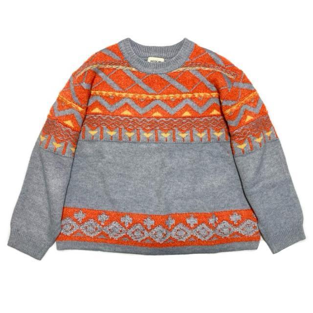 派手柄セーター◎ゆったり厚手ニット◎グレーオレンジ(L)新品 < ブランド 派手柄セーター◎ゆったり厚手ニット◎グレーオレンジ(L)新品 < ブランドの