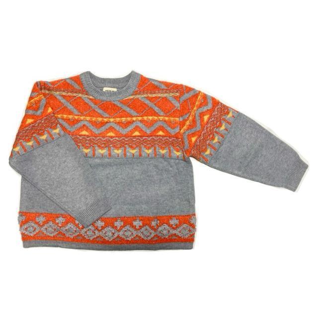派手柄セーター◎ゆったり厚手ニット◎グレーオレンジ(L)新品 < ブランド 派手柄セーター◎ゆったり厚手ニット◎グレーオレンジ(L)新品 < ブランドの