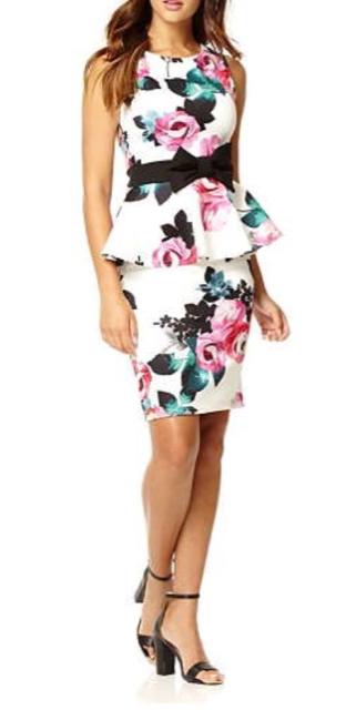 ローズフラワーリボンペプラムドレスワンピースパーティー白黒花 < 女性ファッション  ローズフラワーリボンペプラムドレスワンピースパーティー白黒花  < 女性ファッションの