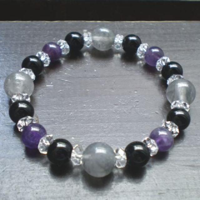 クラウディークォ−ツxアメジストxオニキスブレスレット < 男性アクセサリー/時計 クラウディークォ−ツxアメジストxオニキスブレスレット < 男性アクセサリー/時計の