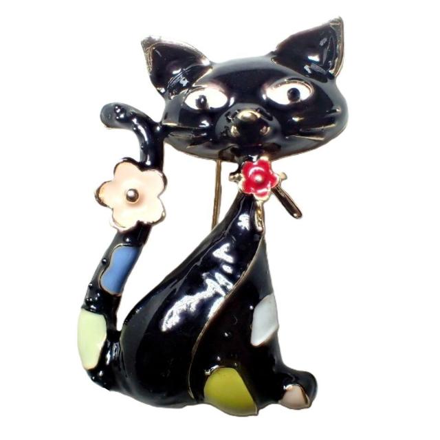 花 猫 黒猫 ネコ クロネコ ピンブローチ ブローチ ピンバッジ バッジ ラペルピン < 女性アクセサリー/時計  花 猫 黒猫 ネコ クロネコ ピンブローチ ブローチ ピンバッジ バッジ ラペルピン  < 女性アクセサリー/時計の