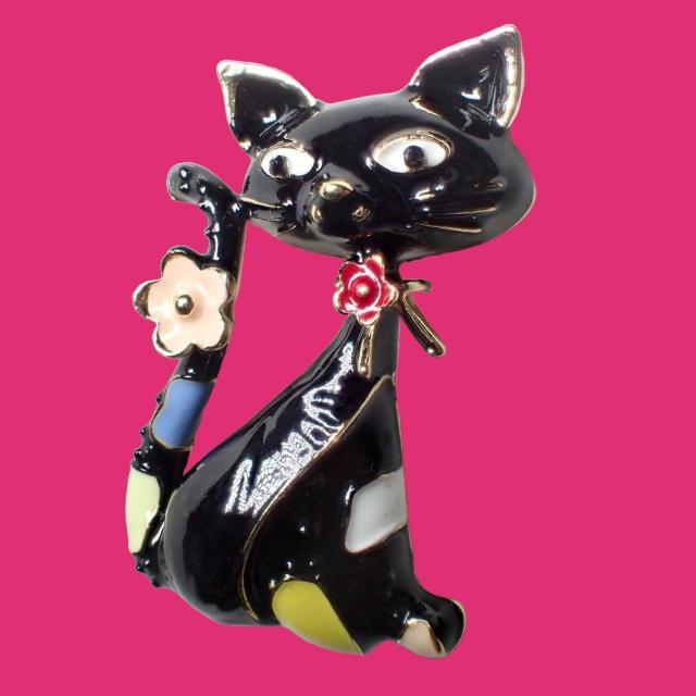 花 猫 黒猫 ネコ クロネコ ピンブローチ ブローチ ピンバッジ バッジ ラペルピン < 女性アクセサリー/時計  花 猫 黒猫 ネコ クロネコ ピンブローチ ブローチ ピンバッジ バッジ ラペルピン < 女性アクセサリー/時計の