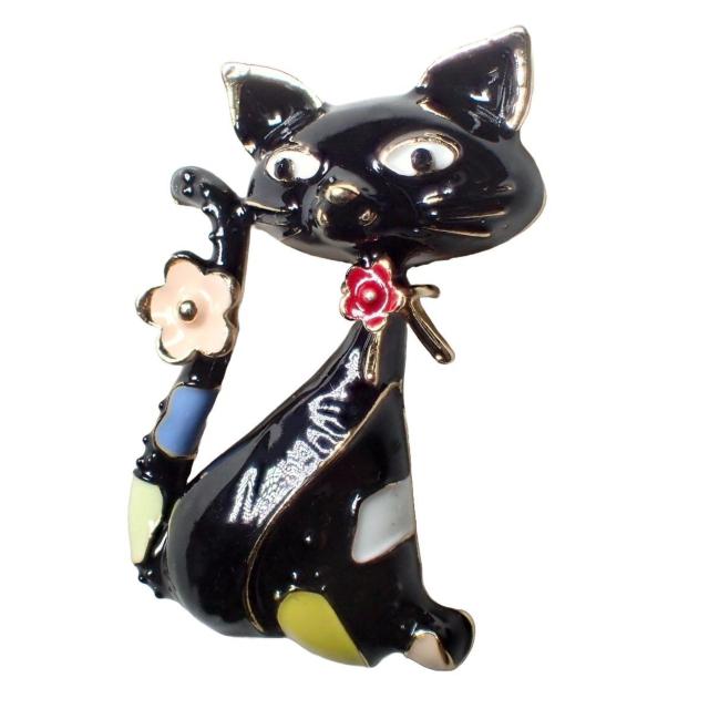 花 猫 黒猫 ネコ クロネコ ピンブローチ ブローチ ピンバッジ バッジ ラペルピン < 女性アクセサリー/時計  花 猫 黒猫 ネコ クロネコ ピンブローチ ブローチ ピンバッジ バッジ ラペルピン < 女性アクセサリー/時計の