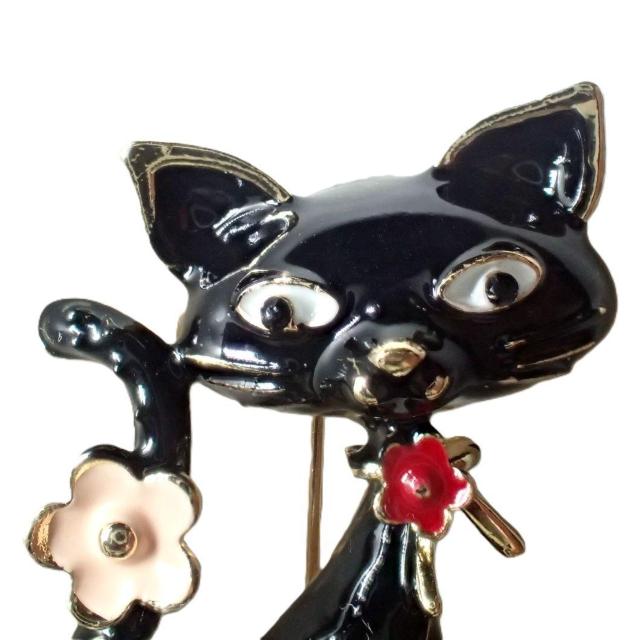 花 猫 黒猫 ネコ クロネコ ピンブローチ ブローチ ピンバッジ バッジ ラペルピン < 女性アクセサリー/時計  花 猫 黒猫 ネコ クロネコ ピンブローチ ブローチ ピンバッジ バッジ ラペルピン < 女性アクセサリー/時計の