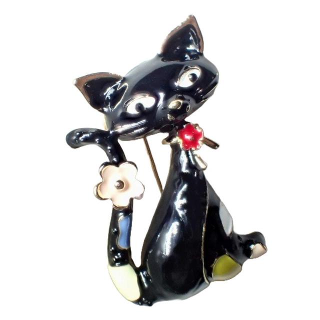 花 猫 黒猫 ネコ クロネコ ピンブローチ ブローチ ピンバッジ バッジ ラペルピン < 女性アクセサリー/時計  花 猫 黒猫 ネコ クロネコ ピンブローチ ブローチ ピンバッジ バッジ ラペルピン < 女性アクセサリー/時計の