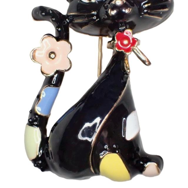 花 猫 黒猫 ネコ クロネコ ピンブローチ ブローチ ピンバッジ バッジ ラペルピン < 女性アクセサリー/時計  花 猫 黒猫 ネコ クロネコ ピンブローチ ブローチ ピンバッジ バッジ ラペルピン < 女性アクセサリー/時計の