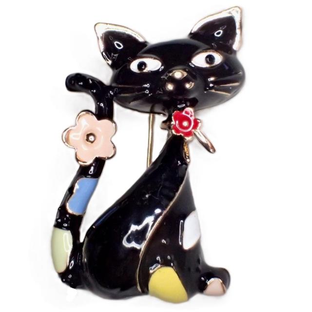 花 猫 黒猫 ネコ クロネコ ピンブローチ ブローチ ピンバッジ バッジ ラペルピン < 女性アクセサリー/時計  花 猫 黒猫 ネコ クロネコ ピンブローチ ブローチ ピンバッジ バッジ ラペルピン < 女性アクセサリー/時計の