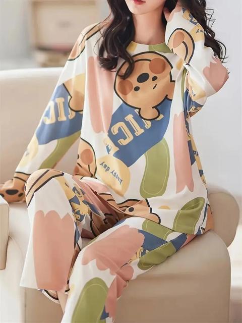 超お買い得2190円★ベアプリントパジャマセット、長袖ラウンドネックトップとベアパンツ USAサイズM(日本サイズL相当) < 女性ファッション  超お買い得2190円★ベアプリントパジャマセット、長袖ラウンドネックトップとベアパンツ USAサイズM(日本サイズL相当)  < 女性ファッションの