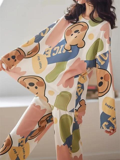 超お買い得2190円★ベアプリントパジャマセット、長袖ラウンドネックトップとベアパンツ USAサイズM(日本サイズL相当) < 女性ファッション  超お買い得2190円★ベアプリントパジャマセット、長袖ラウンドネックトップとベアパンツ USAサイズM(日本サイズL相当) < 女性ファッションの