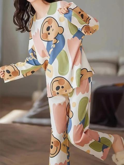 超お買い得2190円★ベアプリントパジャマセット、長袖ラウンドネックトップとベアパンツ USAサイズM(日本サイズL相当) < 女性ファッション  超お買い得2190円★ベアプリントパジャマセット、長袖ラウンドネックトップとベアパンツ USAサイズM(日本サイズL相当) < 女性ファッションの