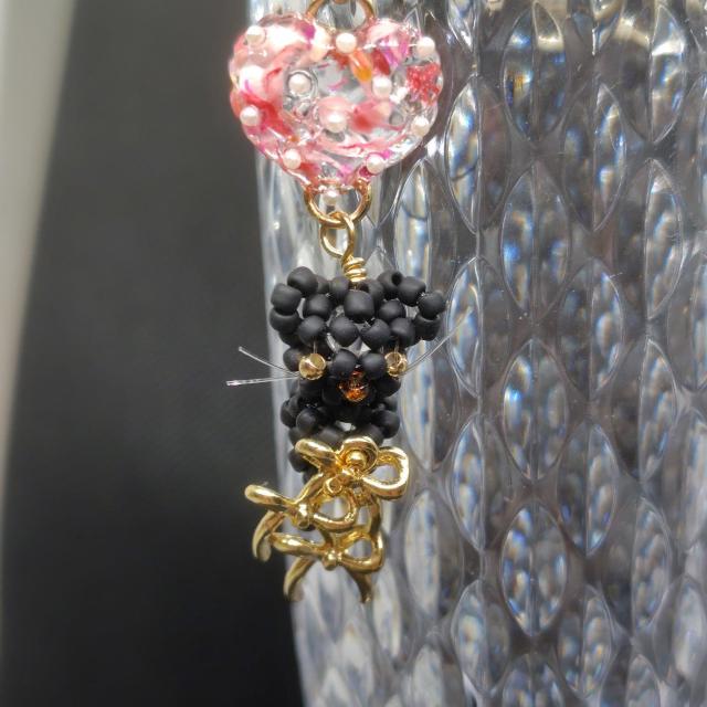 くろねこハート&リボンストラップ < ペット/手芸/園芸 くろねこハート&リボンストラップ < ペット/手芸/園芸の