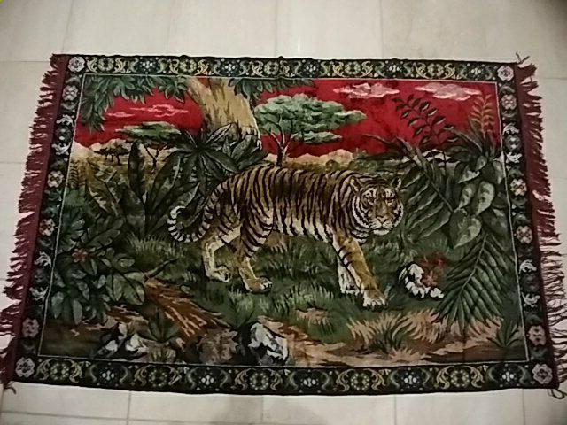 ヴィンテージタイガー迫力大判絨毯ラグ★虎柄タペストリー カーペット < インテリア/ライフ  ヴィンテージタイガー迫力大判絨毯ラグ★虎柄タペストリー カーペット < インテリア/ライフの