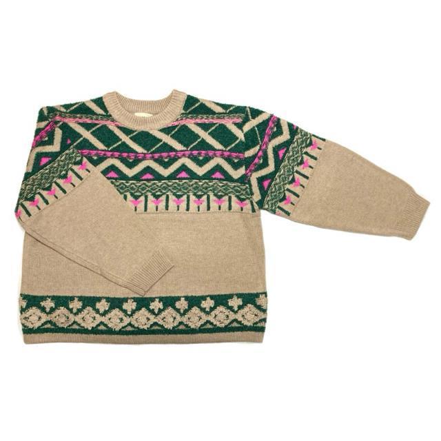 派手柄セーター◎ゆったり厚手ニット◎ベージュグリーン(L)新品 < ブランド 派手柄セーター◎ゆったり厚手ニット◎ベージュグリーン(L)新品 < ブランドの