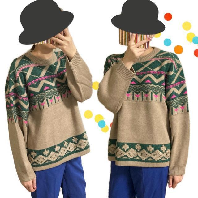 派手柄セーター◎ゆったり厚手ニット◎ベージュグリーン(L)新品 < ブランド 派手柄セーター◎ゆったり厚手ニット◎ベージュグリーン(L)新品 < ブランドの
