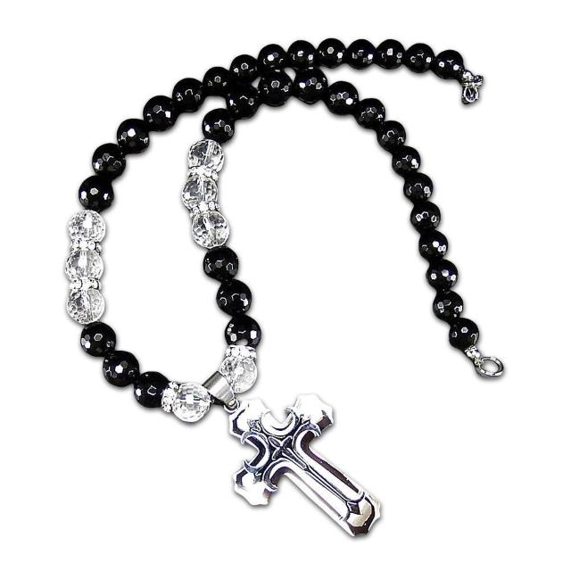 欧風クロスステンレス十字架オニキス水晶12mm天然石ネックレスゴージャスメンズ < 男性アクセサリー/時計  欧風クロスステンレス十字架オニキス水晶12mm天然石ネックレスゴージャスメンズ  < 男性アクセサリー/時計の