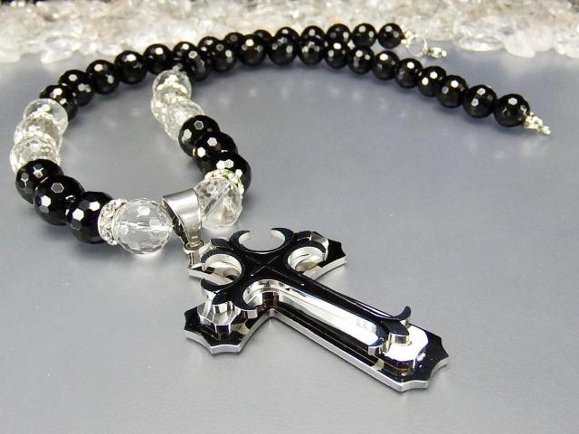 欧風クロスステンレス十字架オニキス水晶12mm天然石ネックレスゴージャスメンズ < 男性アクセサリー/時計  欧風クロスステンレス十字架オニキス水晶12mm天然石ネックレスゴージャスメンズ < 男性アクセサリー/時計の