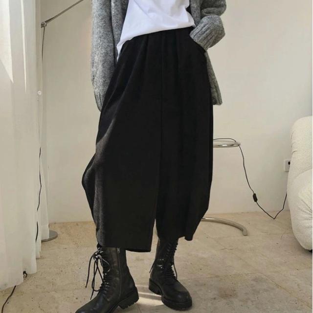 ワイドパンツ 九分丈 ガウチョパンツ ブラック 大きいサイズ < 女性ファッション ワイドパンツ 九分丈 ガウチョパンツ ブラック 大きいサイズ < 女性ファッションの