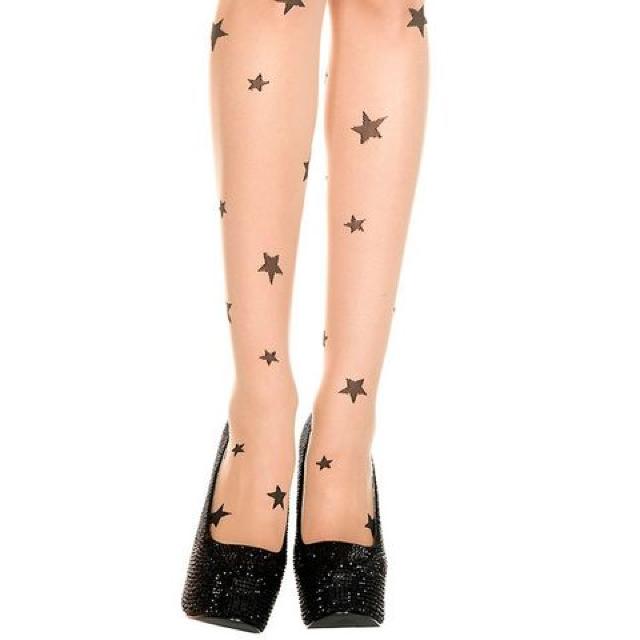 スター柄プリントの薄手ストッキング < 女性ファッション  スター柄プリントの薄手ストッキング < 女性ファッションの