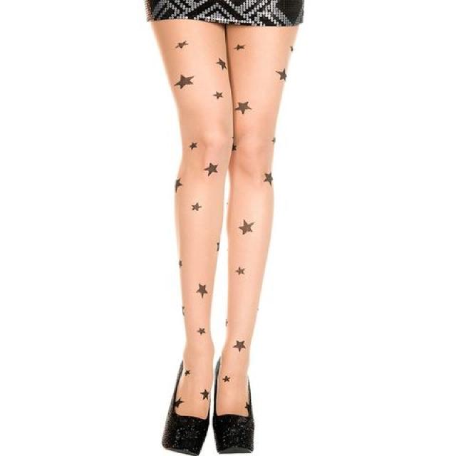 スター柄プリントの薄手ストッキング < 女性ファッション  スター柄プリントの薄手ストッキング < 女性ファッションの
