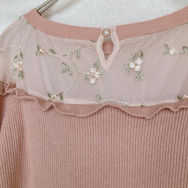 ラグラン 花柄 刺繍 長袖 リブニット トップス カットソー M N2m < 女性ファッション  ラグラン 花柄 刺繍 長袖 リブニット トップス カットソー M N2m < 女性ファッションの
