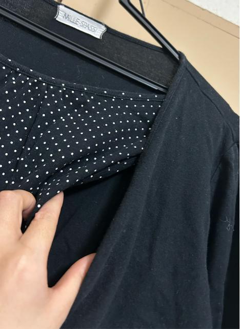 授乳服 マタニティ 黒 ブラック ドット 水玉 トップス チュニック Lサイズ < 女性ファッション 授乳服 マタニティ 黒 ブラック ドット 水玉 トップス チュニック Lサイズ < 女性ファッションの