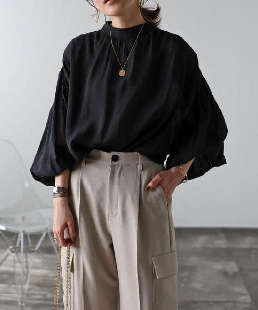 Bonjour Saganボリュームギャザーシアーブラウス < 女性ファッション Bonjour Saganボリュームギャザーシアーブラウス < 女性ファッションの