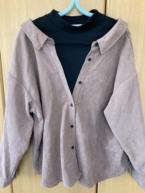 コーディロイ二枚重ね風トップスL < 女性ファッション  コーディロイ二枚重ね風トップスL < 女性ファッションの