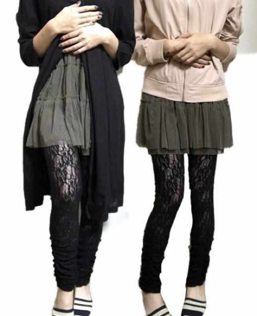 クシュクシュギャザー〓全体黒レース〓レギンス(M~L)美品 < 女性ファッション クシュクシュギャザー〓全体黒レース〓レギンス(M~L)美品 < 女性ファッションの