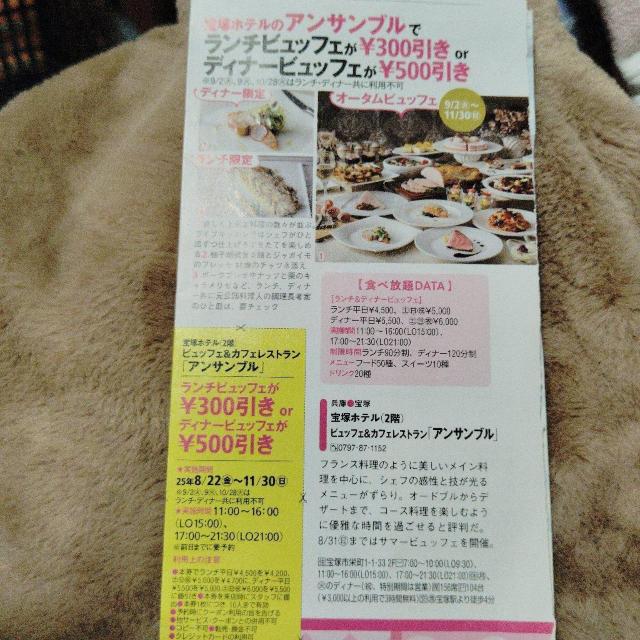 宝塚ホテルアンサンブル ランチビュッフェ、ディナービュッフェ < チケット/金券 宝塚ホテルアンサンブル ランチビュッフェ、ディナービュッフェ < チケット/金券の