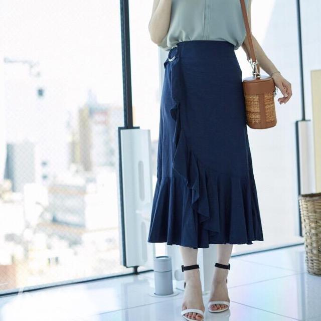 ◆Mila Owen/ミラオーウェン◆ラッフルAライン巻きスカート★ネイビー0*秋コーデ♪美品 < ブランド  ◆Mila Owen/ミラオーウェン◆ラッフルAライン巻きスカート★ネイビー0*秋コーデ♪美品 < ブランドの