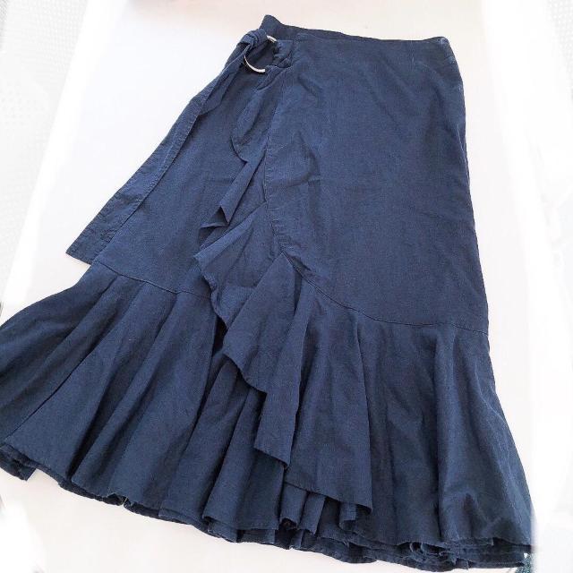 ◆Mila Owen/ミラオーウェン◆ラッフルAライン巻きスカート★ネイビー0*秋コーデ♪美品 < ブランド  ◆Mila Owen/ミラオーウェン◆ラッフルAライン巻きスカート★ネイビー0*秋コーデ♪美品 < ブランドの