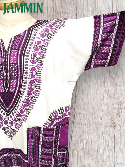 アフリカ民族衣装ダシキ★白×紫★アジアン★ダンス★ダシキ★エスニック < 男性ファッション  アフリカ民族衣装ダシキ★白×紫★アジアン★ダンス★ダシキ★エスニック < 男性ファッションの