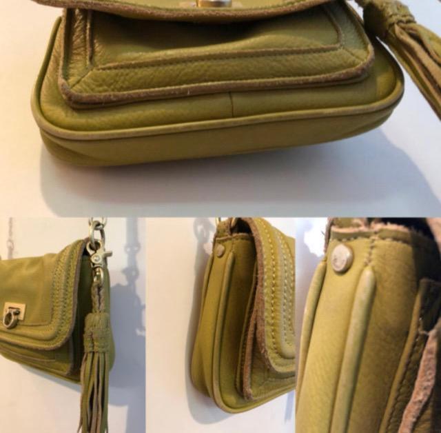 特価★美品ビュレbeau're本革レザーショルダーバッグ斜め掛けタッセル付きかわいい★黄緑?グリーン? < 女性ファッション  特価★美品ビュレbeau're本革レザーショルダーバッグ斜め掛けタッセル付きかわいい★黄緑?グリーン? < 女性ファッションの