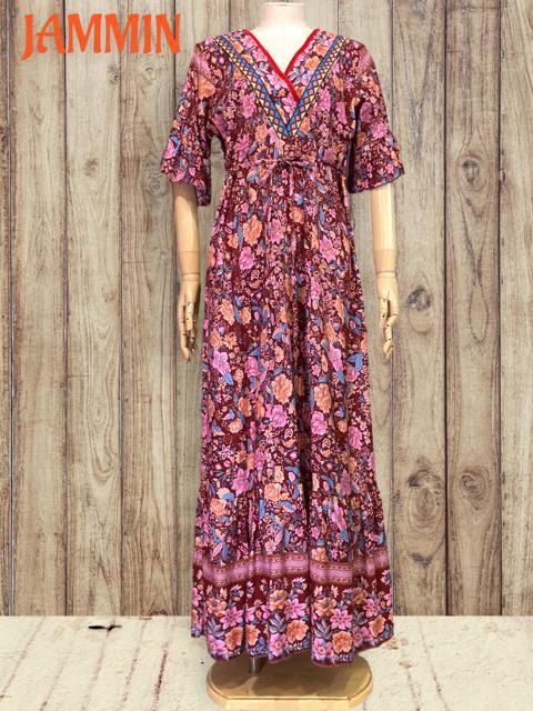 植物花柄ロングワンピ★アジアン★ワンピース★ロングワンピ < 女性ファッション  植物花柄ロングワンピ★アジアン★ワンピース★ロングワンピ  < 女性ファッションの