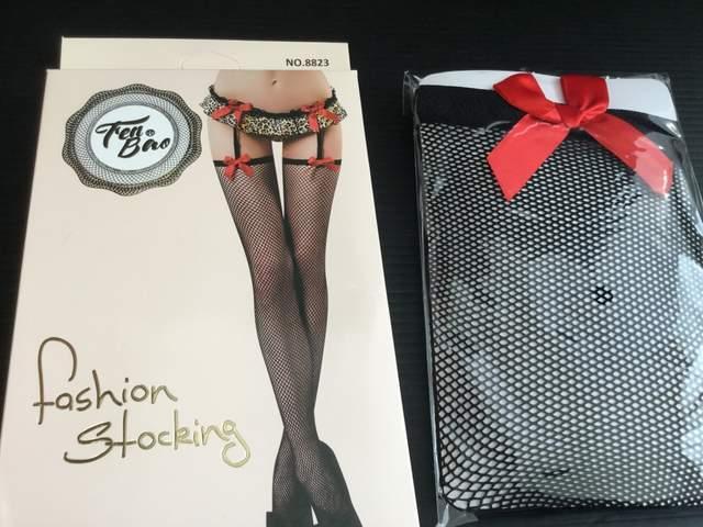 レオパード柄ガーターベルト 赤リボン 網ストッキング 黒 < 女性ファッション  レオパード柄ガーターベルト 赤リボン 網ストッキング 黒 < 女性ファッションの