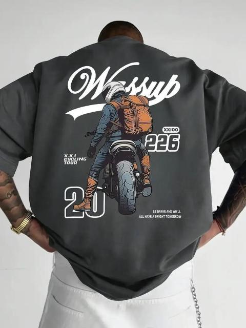 超お買い得1190円★メンズ モーターサイクル グラフィックプリント 半袖Tシャツ USAサイズM(日本サイズXL相当)暗灰色 < 男性ファッション  超お買い得1190円★メンズ モーターサイクル グラフィックプリント 半袖Tシャツ USAサイズM(日本サイズXL相当)暗灰色  < 男性ファッションの