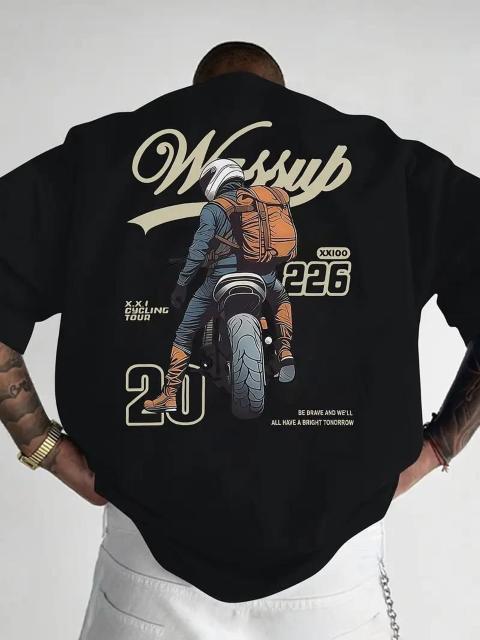 超お買い得1190円★メンズ モーターサイクル グラフィックプリント 半袖Tシャツ USAサイズM(日本サイズXL相当)暗灰色 < 男性ファッション  超お買い得1190円★メンズ モーターサイクル グラフィックプリント 半袖Tシャツ USAサイズM(日本サイズXL相当)暗灰色 < 男性ファッションの