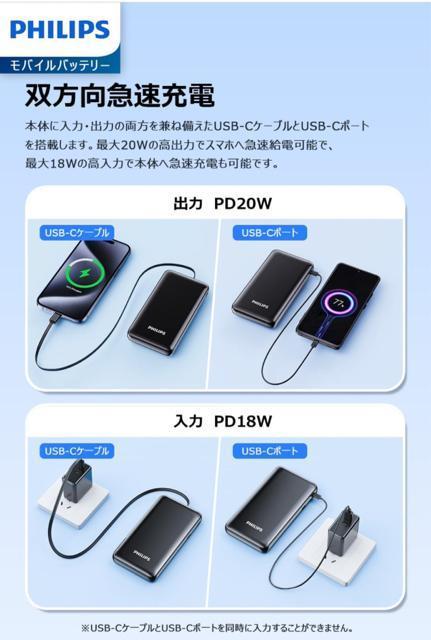ViAgpPhilips oCobe[ 10000mAhe 莮USB-CP[u PD20W }[d  Ɠd/AV 