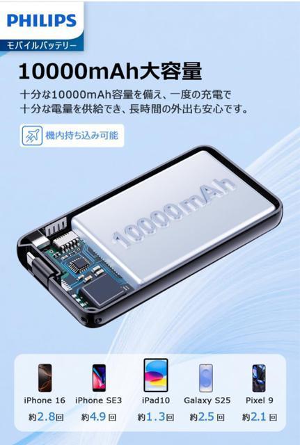ViAgpPhilips oCobe[ 10000mAhe 莮USB-CP[u PD20W }[d  Ɠd/AV 