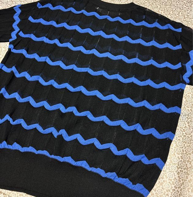 キラキララインストーン付き ボーダー模様 薄手ニット ネイビー&ブラック 大きいサイズ < 女性ファッション キラキララインストーン付き ボーダー模様 薄手ニット ネイビー&ブラック 大きいサイズ < 女性ファッションの