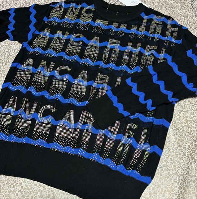 キラキララインストーン付き ボーダー模様 薄手ニット ネイビー&ブラック 大きいサイズ < 女性ファッション キラキララインストーン付き ボーダー模様 薄手ニット ネイビー&ブラック 大きいサイズ < 女性ファッションの