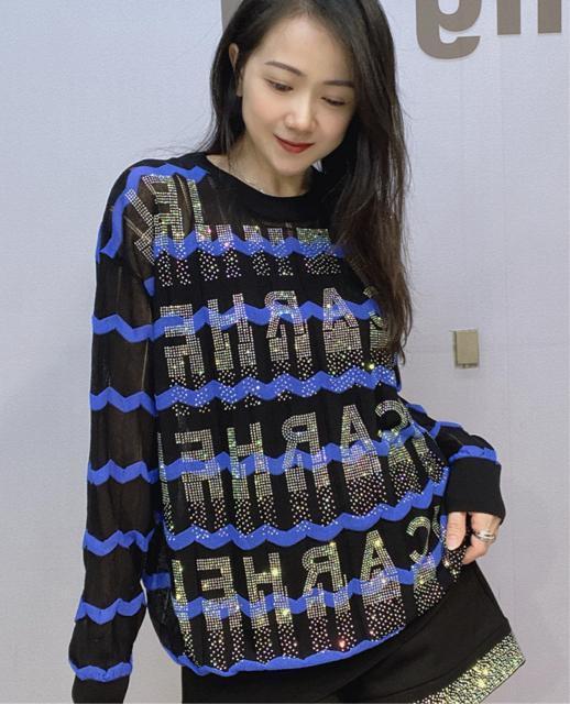 キラキララインストーン付き ボーダー模様 薄手ニット ネイビー&ブラック 大きいサイズ < 女性ファッション キラキララインストーン付き ボーダー模様 薄手ニット ネイビー&ブラック 大きいサイズ < 女性ファッションの