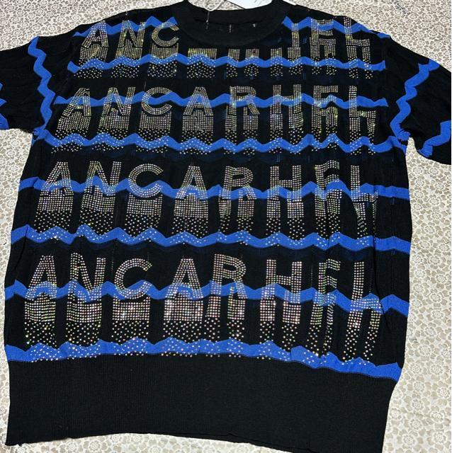 キラキララインストーン付き ボーダー模様 薄手ニット ネイビー&ブラック 大きいサイズ < 女性ファッション キラキララインストーン付き ボーダー模様 薄手ニット ネイビー&ブラック 大きいサイズ < 女性ファッションの